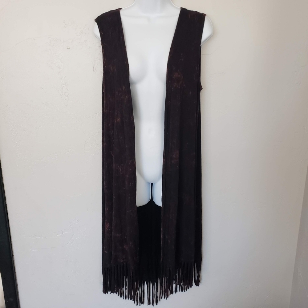 Rock 47 by Wrangler Women's Large Black Red Wash Sleeveless Duster Cardigan Top